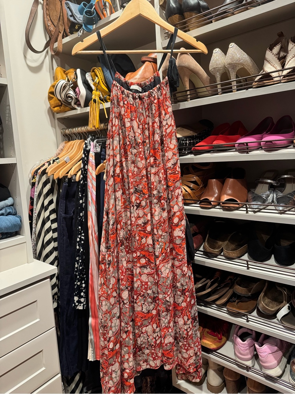 Anthropologie Red & White Marble-Print Maxi Dress